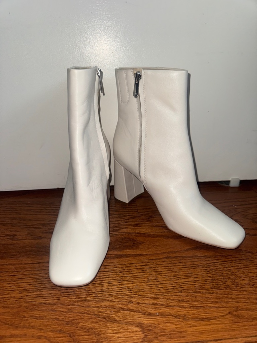 Sam Edelman White Square-Toe Block Heel Ankle Boots